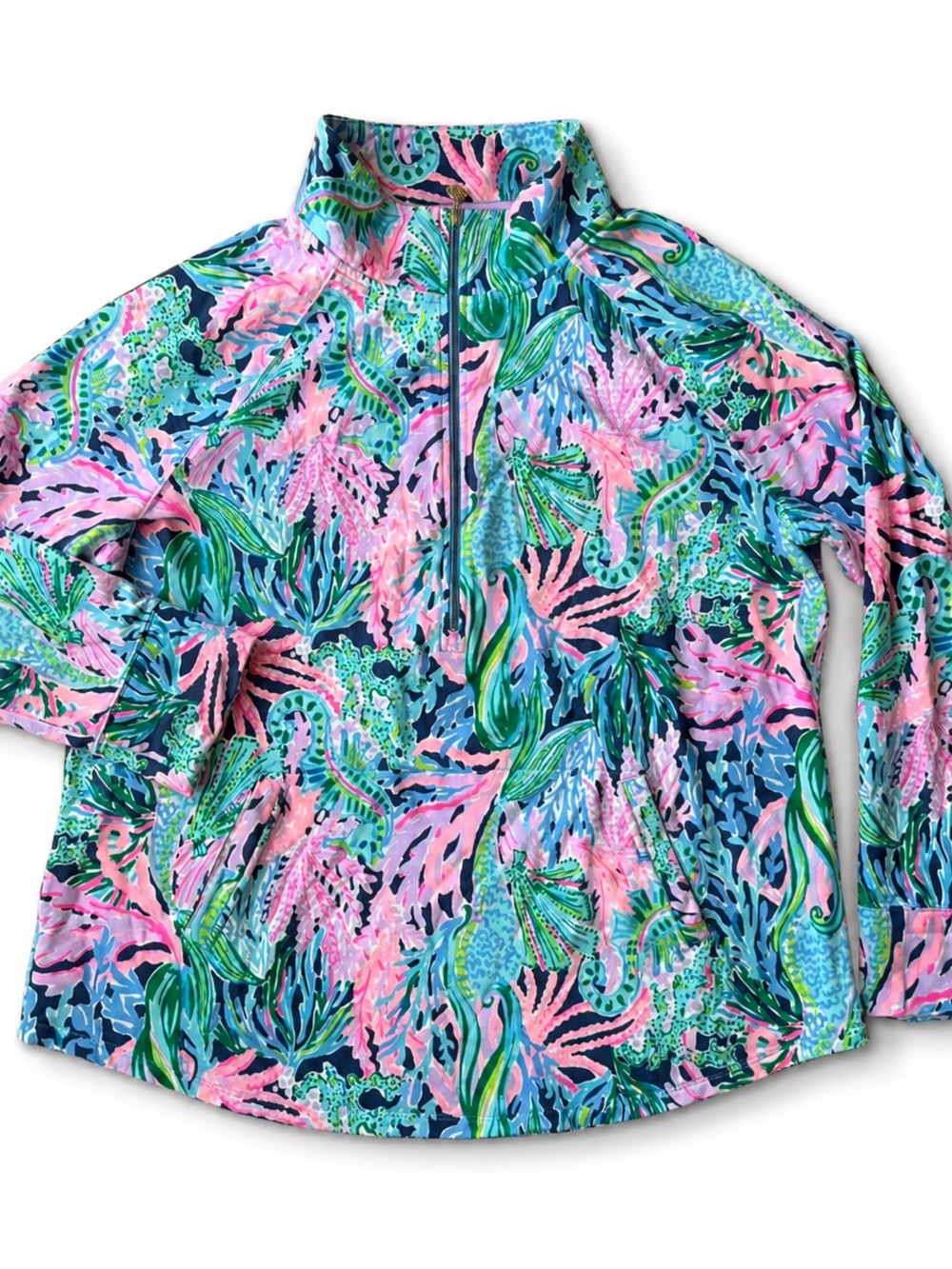 Lilly Pulitzer Pink, Blue & Green Printed Half-Zip Pullover